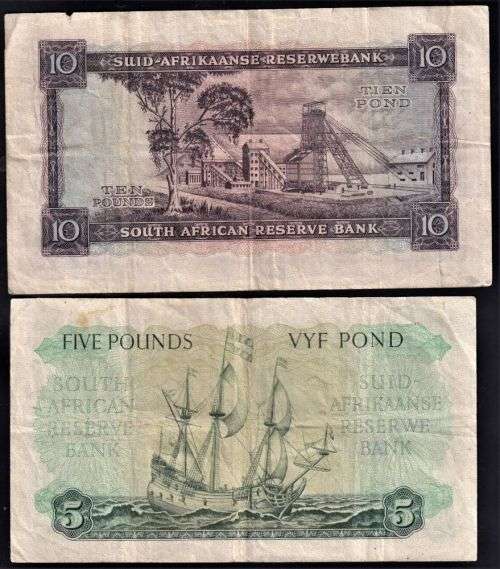 UNION M H DE KOCK BANKNOTE COLLECTION X 2 NOTES -TEN POUNDS(1953) & FIVE POUNDS(1950)