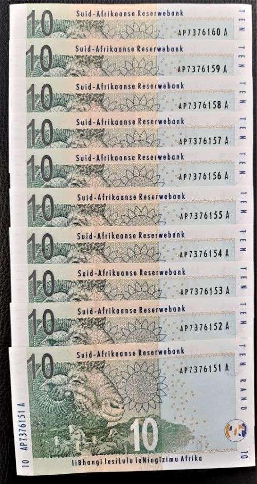 MBOWENI 1st ISSUE R10 x 10 BANKNOTES  IN NUMERICAL ORDER -UNC