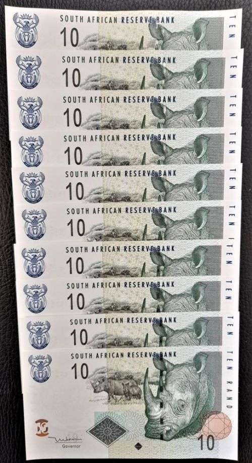 MBOWENI 1st ISSUE R10 x 10 BANKNOTES  IN NUMERICAL ORDER -UNC
