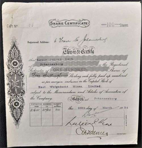 SA GOLD MINING SHARE CERTIFICATES - NICE LOT