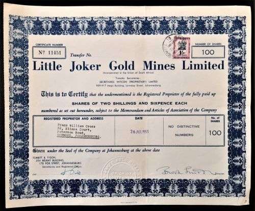 SA GOLD MINING SHARE CERTIFICATES - NICE LOT