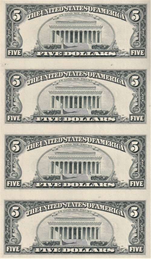 USA "BLACK ANGUS" UNCUT LINCOLN $5 BANKNOTES WITH CERT IN FOLDER