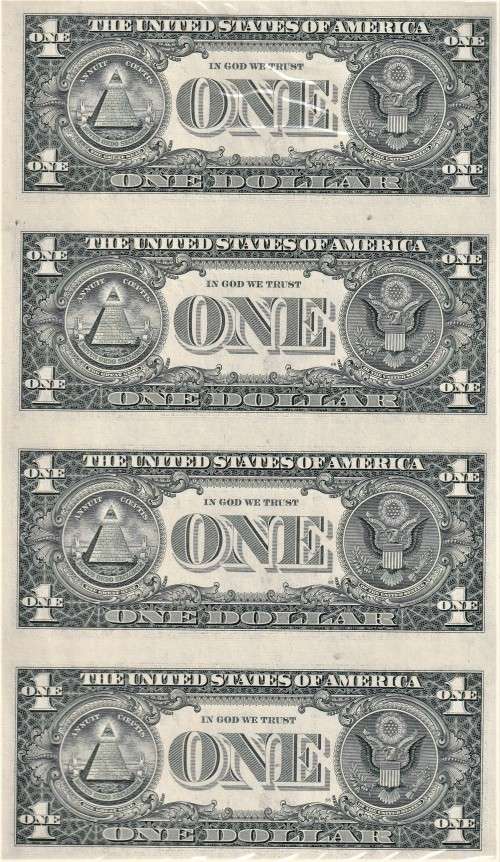 USA "BLACK ANGUS" UNCUT WASHINGTON  $1 BANKNOTES WITH CERT IN FOLDER