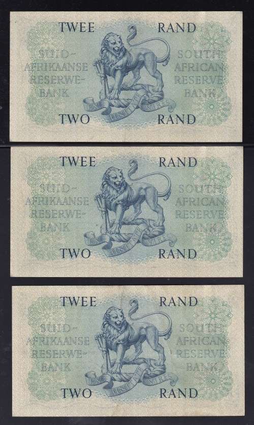 MH DE KOCK TWO RAND - 3 NOTES IN SEQUENCE A UNC  - 1961 -  4TH ISSUE