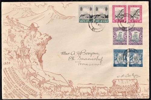 SA UNUSUAL 1938 VOORTREKKER  CANCELLATIONS - BLOEMFONTEIN -SIGNED