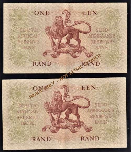 REPUBLIC ONE RAND BANKNOTES - 2 IN SEQUENCE - MH DE KOCK 1961