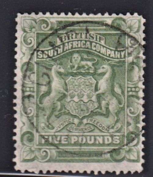 RHODESIA 1892 £5 FINE USED - CV R9000