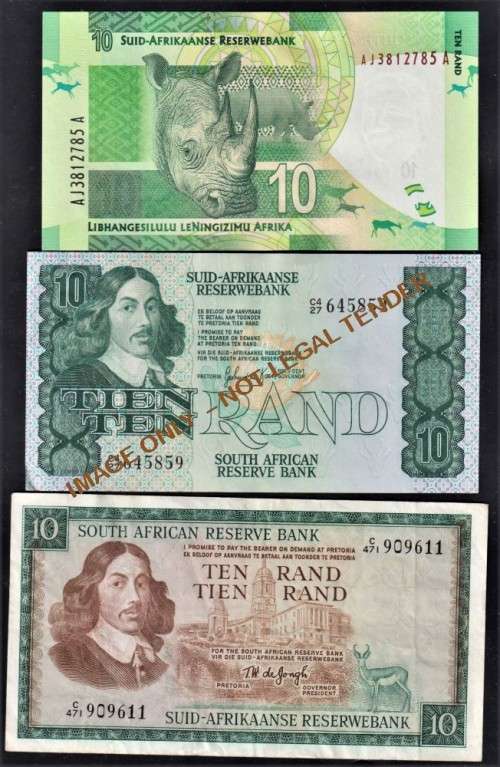 SOUTH AFRICAN TEN RAND BANKNOTE  COLLECTION X 5 NOTES