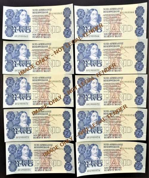 TWO  RAND NOTES G DE KOCK x 10 UNC