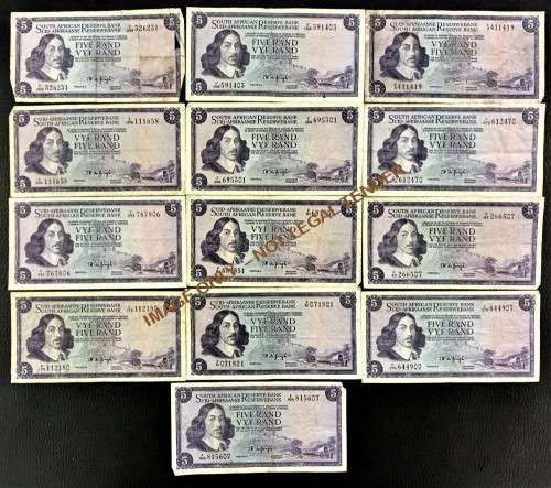 FIVE RAND NOTES TW DE JONGH X 13 notes