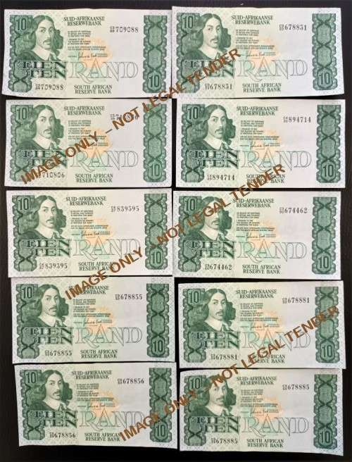 TEN RAND GPC DE KOCK  BANKNOTES X 10 A/UNC