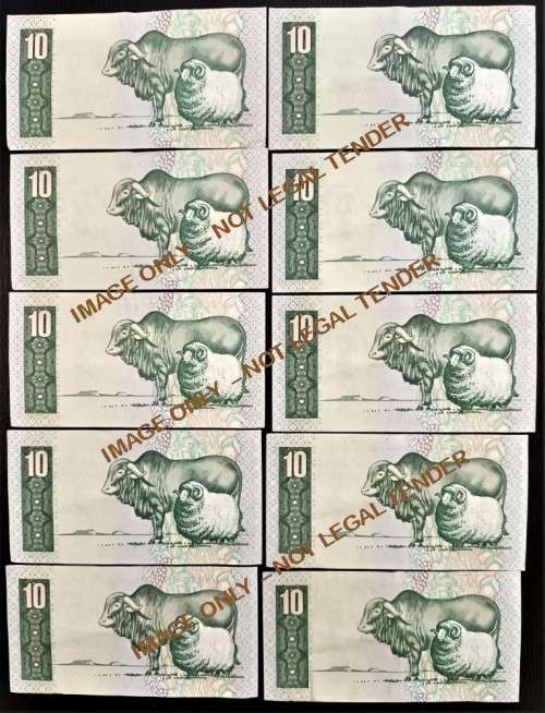 TEN RAND GPC DE KOCK  BANKNOTES X 10 A/UNC