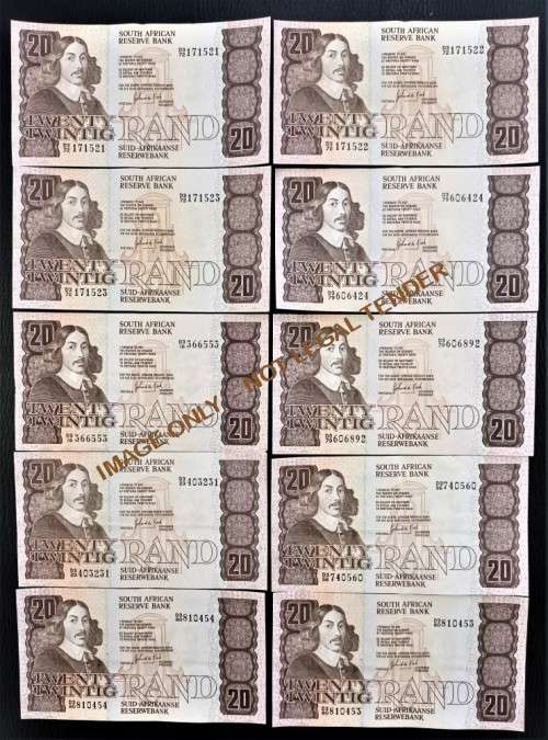 TWENTY RAND GPC DE KOCK  BANKNOTES X 10
