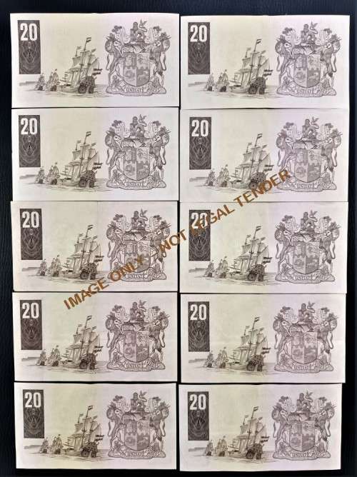 TWENTY RAND GPC DE KOCK  BANKNOTES X 10