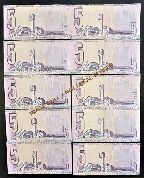 FIVE RAND GPC DE KOCK  BANKNOTES X 10