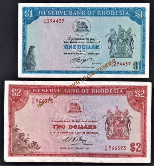 RHODESIA ONE AND TWO DOLLAR NOTES