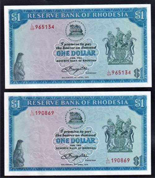RHODESIA ONE  DOLLAR NOTES