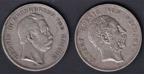 GERMAN STATES 5 MARK SILVER COINS - 1876 & 1900