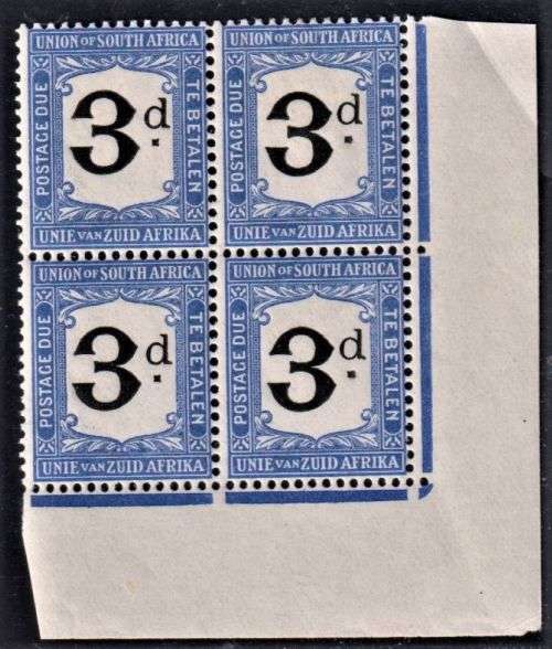 SA 1915 3d POSTAGE DUE INVERTED WMK BLOCK - M/MNH CV R5500