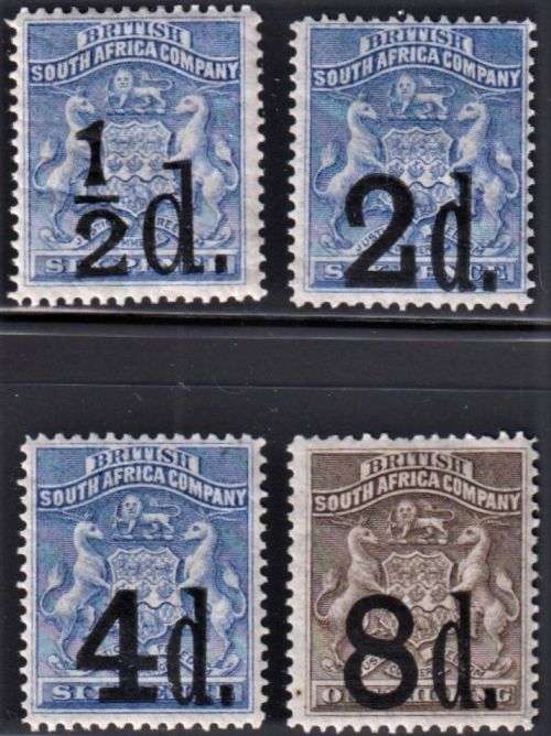 RHODESIA RARE 1892 SURCHARGE SET FINE MINT - SACC 14-17 CV R18,500