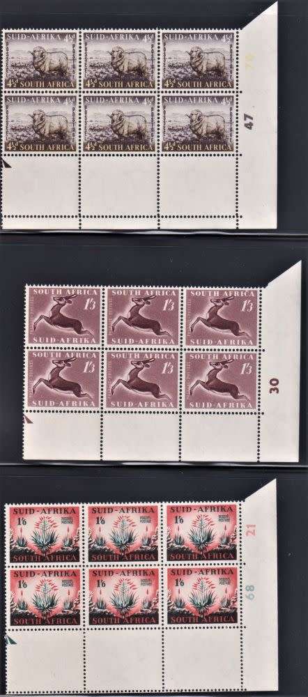 SA 1953 DEFINS CYL BLOCKS OF 6 UM - SCARCE!