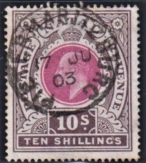 NATAL 1902 EDWARD V11 10/- FINE USED - CV R2000