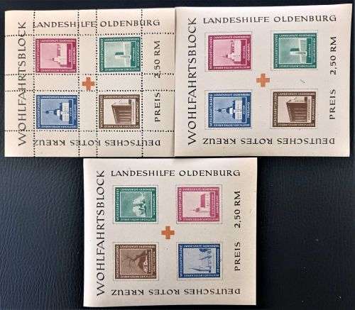 GERMANY OLDENBURG RED CROSS SOUVENIR SHEET LOT OF 3 IMPERF & PERFORATED WOHLFAHRTSBLOCK