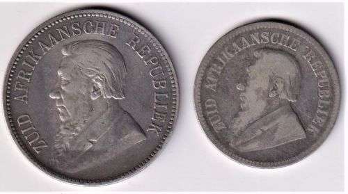 ZAR 1892  COIN COLLECTION - 2 coins - 2/6 Shillings, 5 Shillings S/S