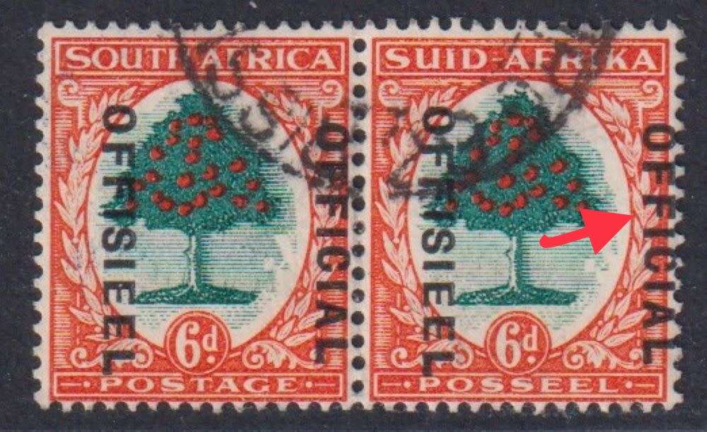 SA 1930 6d OFFICIAL ``MISPLACED OVERPRINT`  SACC O16e USED