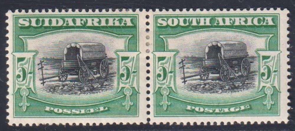 SA 1927 LONDON 5/- PERF DOWN HINGED MINT- CV R15,000