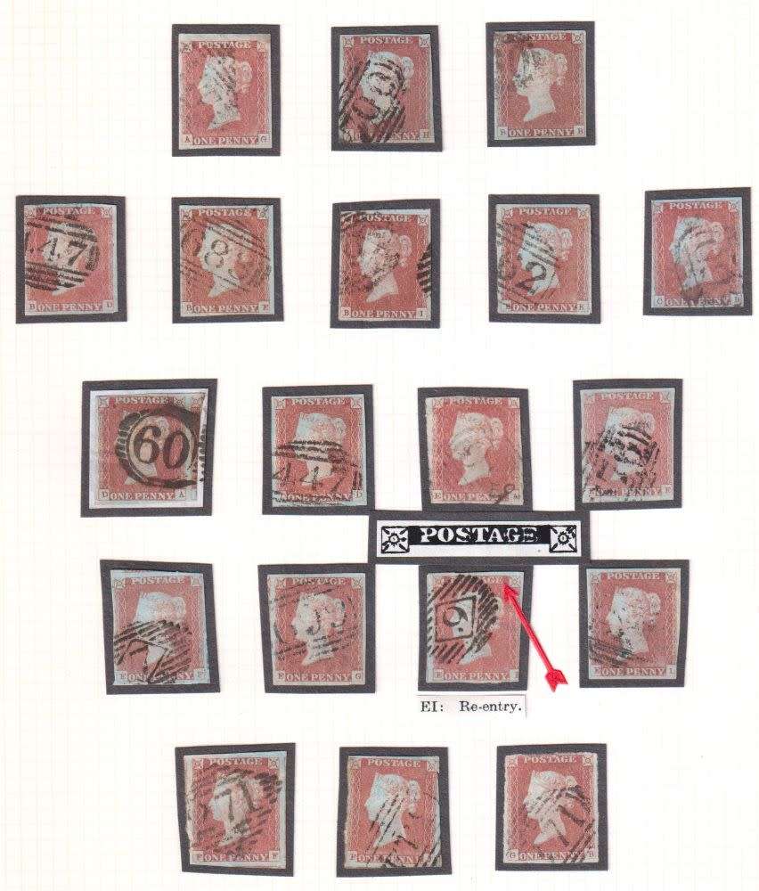 GREAT BRITAIN IMPERF 1d RED`S PLATE 83/4 ON PAGES