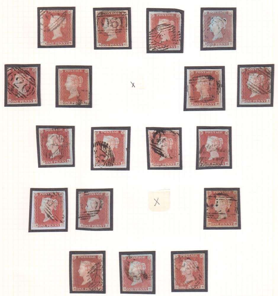GREAT BRITAIN IMPERF 1d RED`S PLATE 81/2 ON PAGES