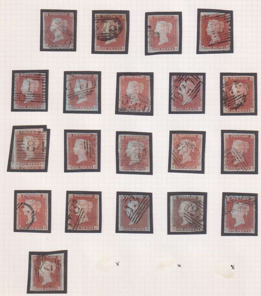 GREAT BRITAIN IMPERF 1d RED`S PLATE 81/2 ON PAGES