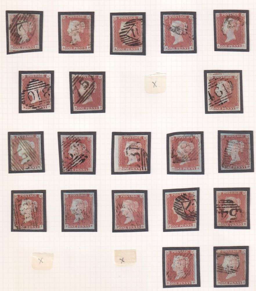 GREAT BRITAIN IMPERF 1d RED`S PLATE 79/80 ON PAGES