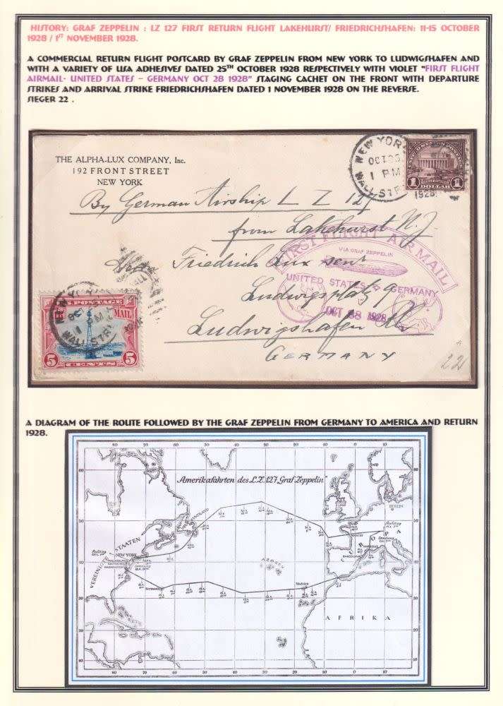 GERMANY ZEPPELIN-1928 RETURN FLIGHT USA - GERMANY-SUPERB!