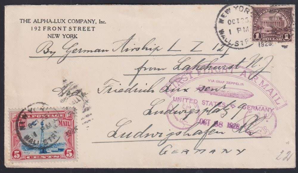 GERMANY ZEPPELIN-1928 RETURN FLIGHT USA - GERMANY-SUPERB!