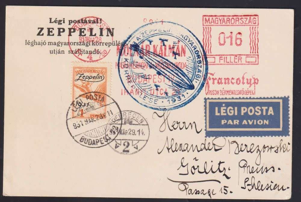 GERMANY 1931 ZEPPELIN   RETURN FLIGHT  BUDAPEST - GORLITZ