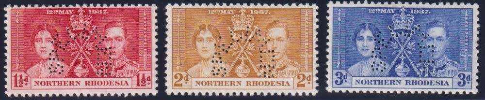 NORTHERN RHODESIA 1937 CORONATION SET PERFORATED SPECIMEN -CV R4000