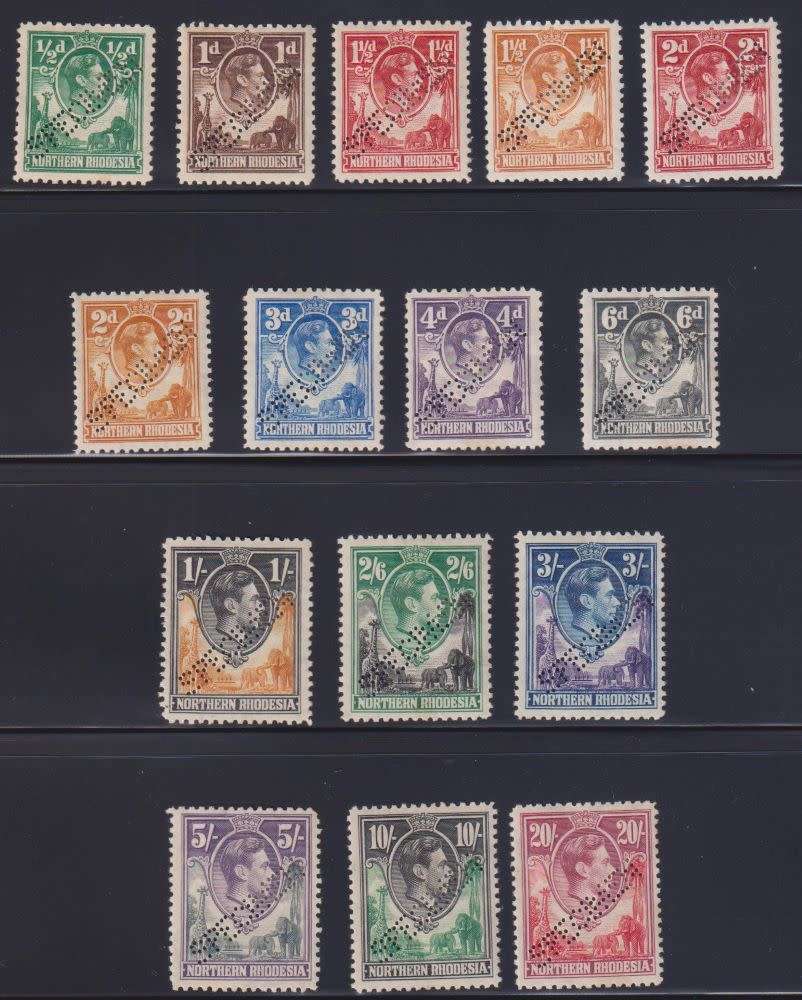 NORTHERN RHODESIA  1938-52  KGV1  DEFINITIVE SPECIMEN SET  MINT - CV R16000-RARE!