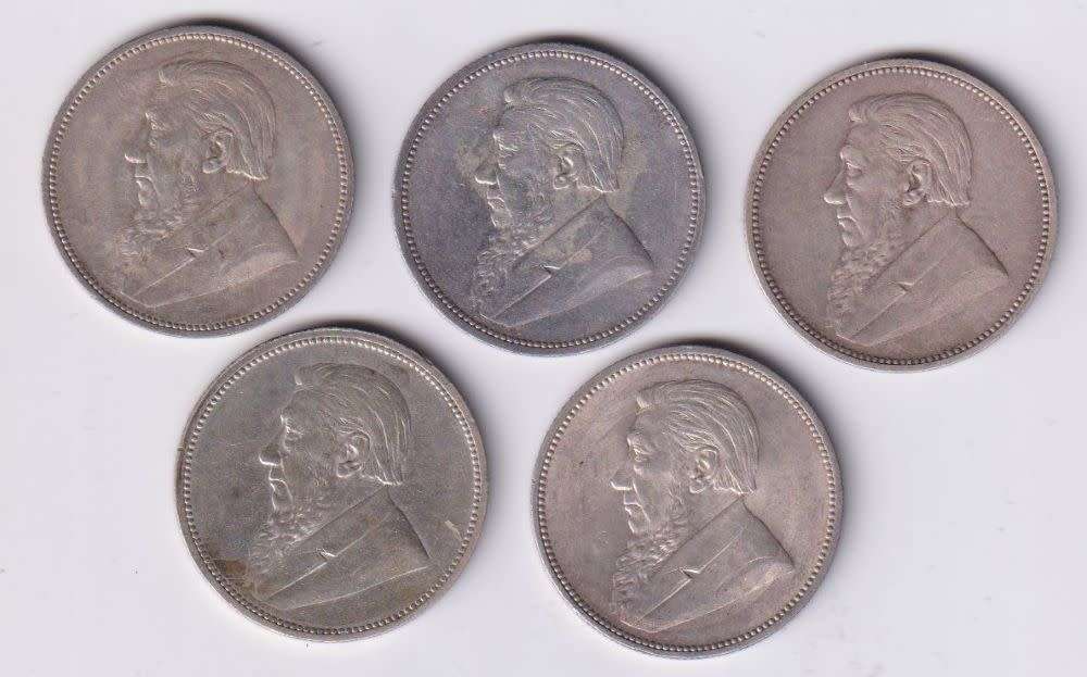 ZAR 2  SHILLINGS COIN COLLECTION -   5 coins -1893,1894,1895,1896,1897