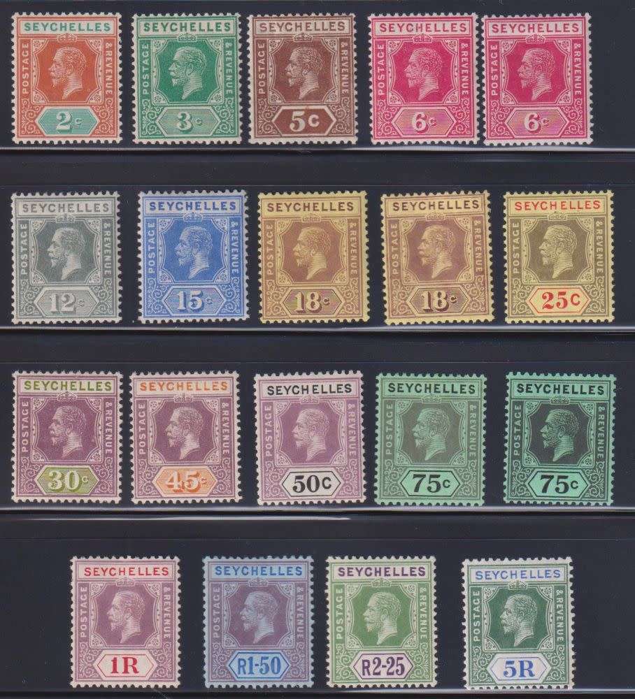 SEYCHELLES 1917-22 KGV SET FINE HINGED MINT PLUS SHADES CV £225+
