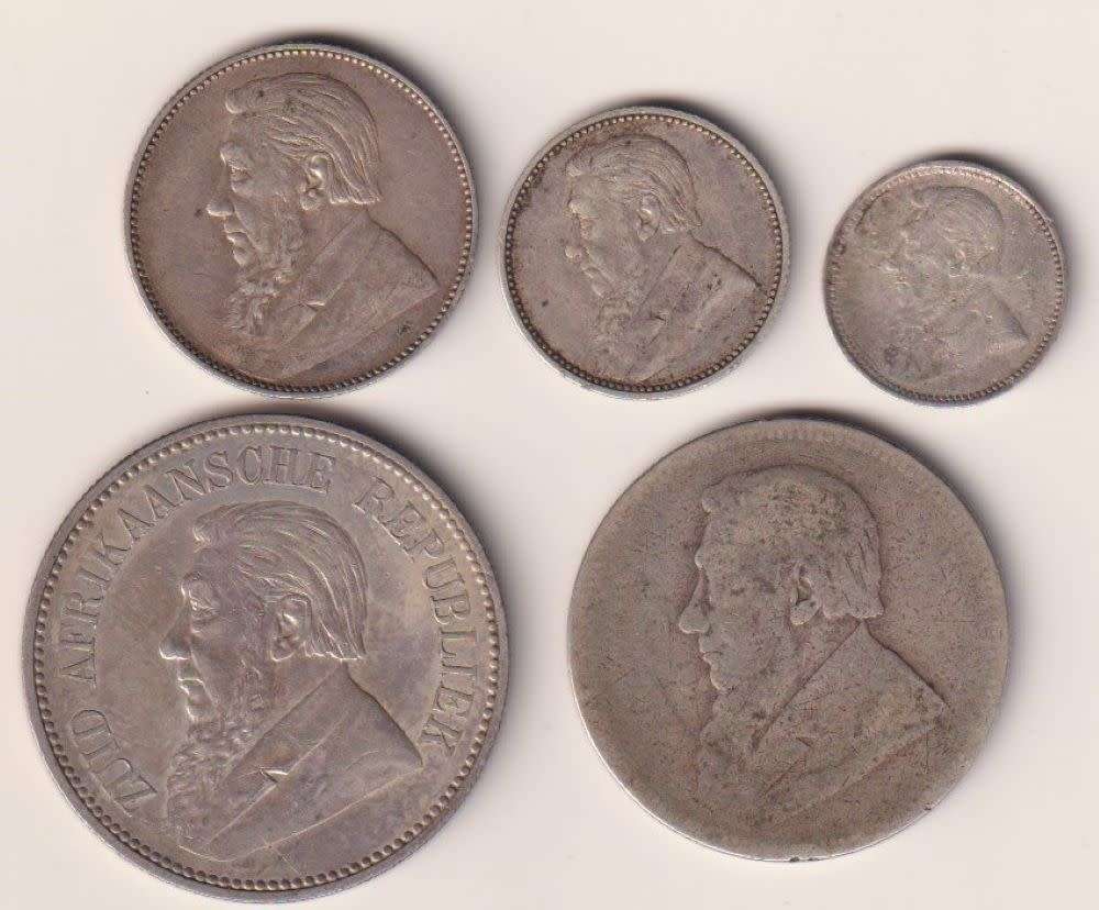 ZAR  COIN COLLECTION - 5 coins - 1897 - 3d, 6d, 1 Shilling, 2 Shillings, 2/6 Shillings