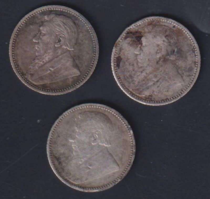 ZAR  COIN COLLECTION - 3 coins - 1893,1894,1897 - Sixpence