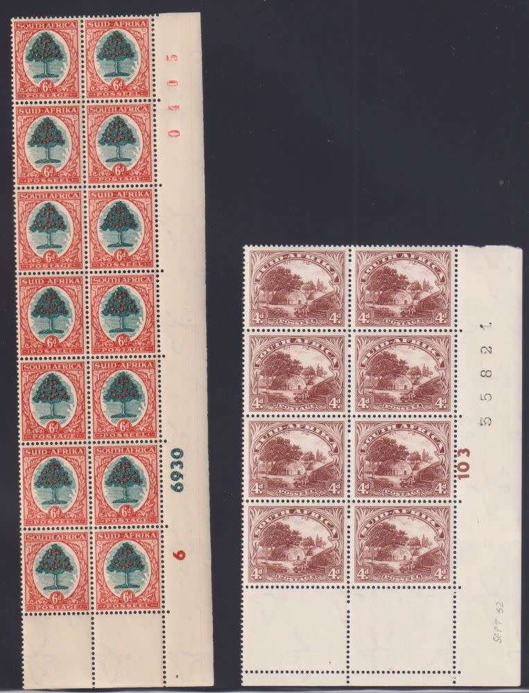 SA 1948 HYPHENATED 4d & 6d CYL/ARROW BLOCKS UM