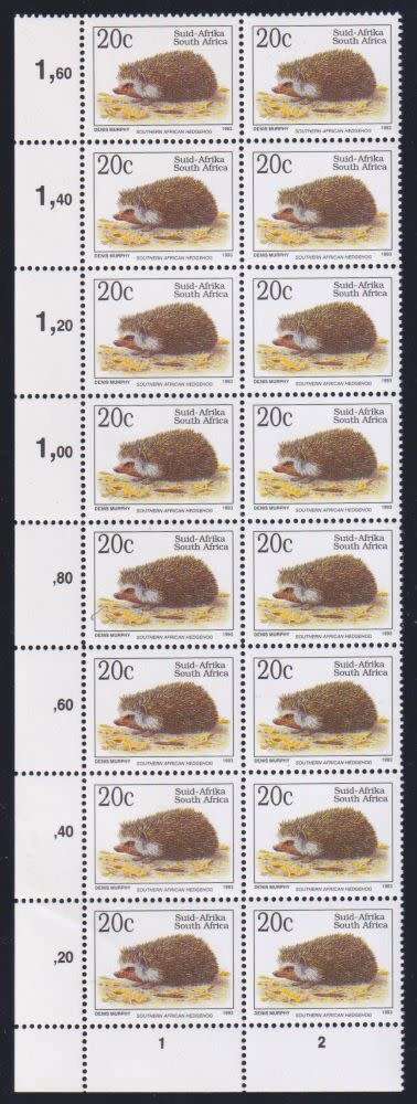 RSA 1997 20c HEDGEHOG `DROPPED NAME` BLOCK OF 16 UM - CV R1120