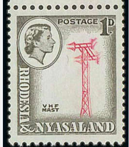 RHODESIA  & NYASALAND 1959 1d CARMINE (CENTRE) OMITTED  -SG19ac CV £200