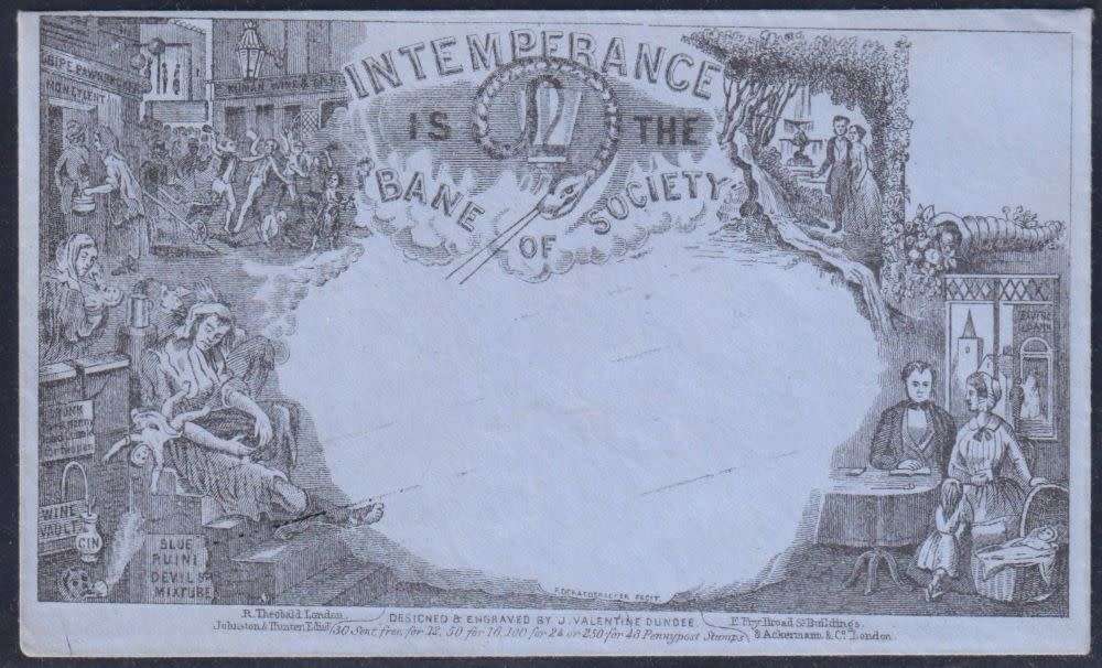 GB c.1850 J. Valentine 'INTEMPERANCE ' ENVELOPE