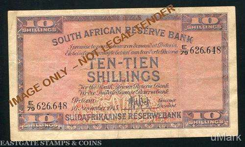 MH DE KOCK TEN SHILLINGS BANKNOTE DATED 16 NOVEMBER 1945