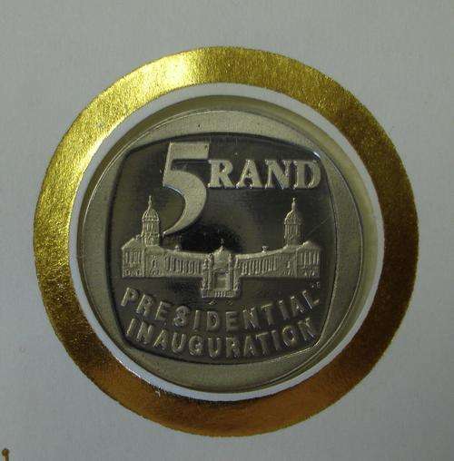 SOUTH AFRICA R5  COIN  on FDC- 1994 MANDELA PRESIDENTIAL INAUGURATION !!DONT MISS!!