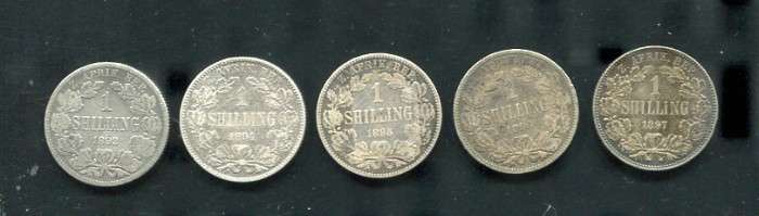 Z.A.R  SILVER 1 SHILLING COLLECTION - 1892+1894+1895+1896+1897